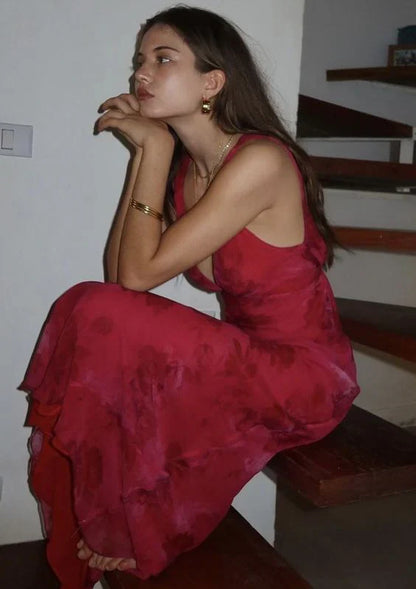 Pink Fashion Elegant Charming V Neck Floral Print Long Satin Ball Gown Evening Dress Holiday Party Dress gh3485