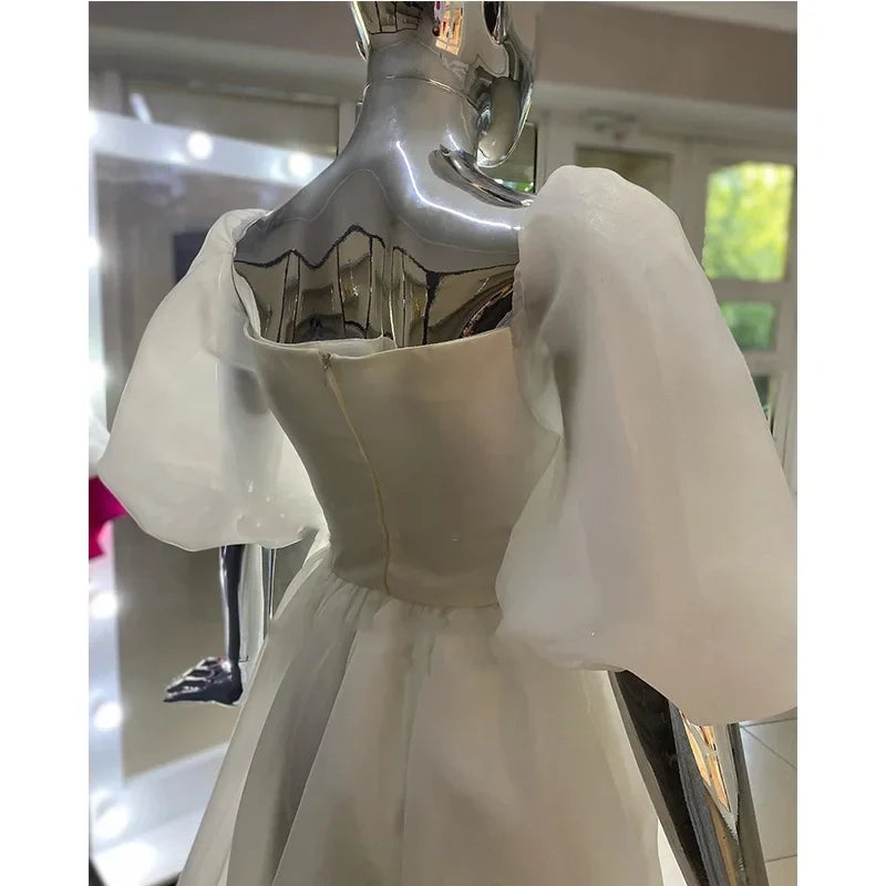 Retro Style Square Neckline A-line Prom Dress With Puff Sleeves  Y6869