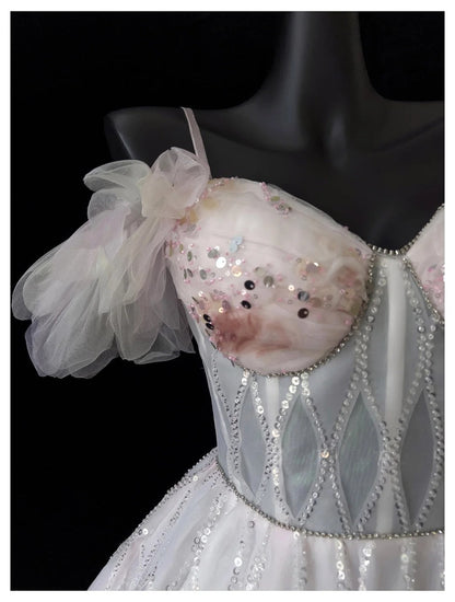 Girlhomeshops-Pink Sweet Sequin Short Tulle Homecoming Dress Birthday Party Dress gh5042