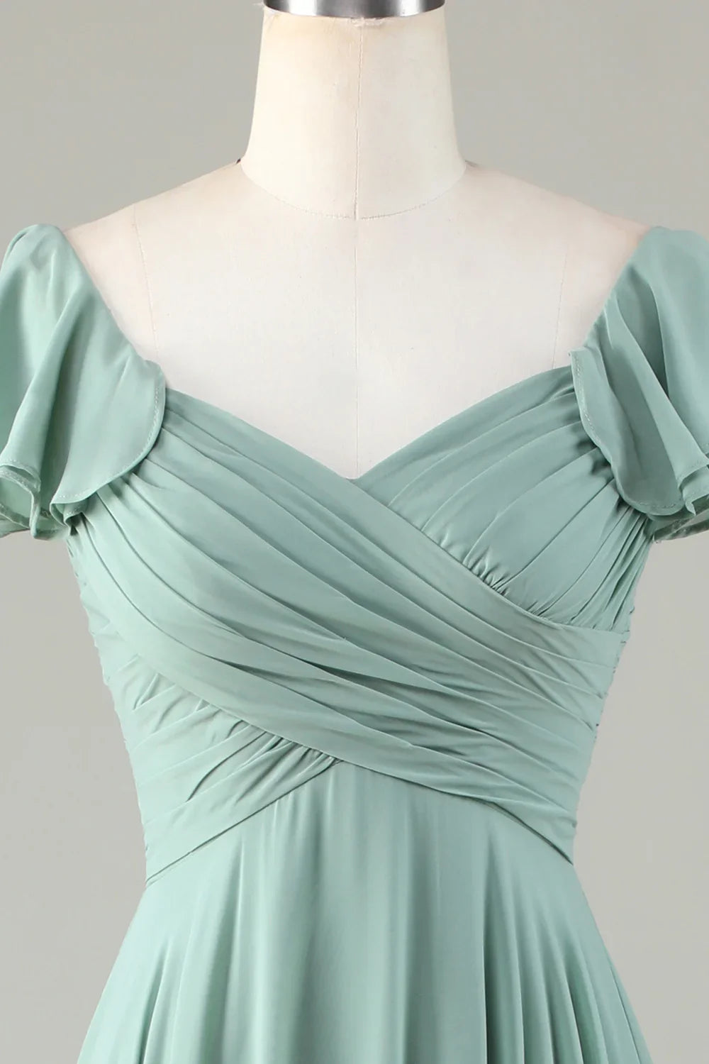 Back lace up ruffle edge matcha bridesmaid dress