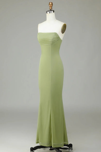 Lemon green fish tail strapless bridesmaid dress