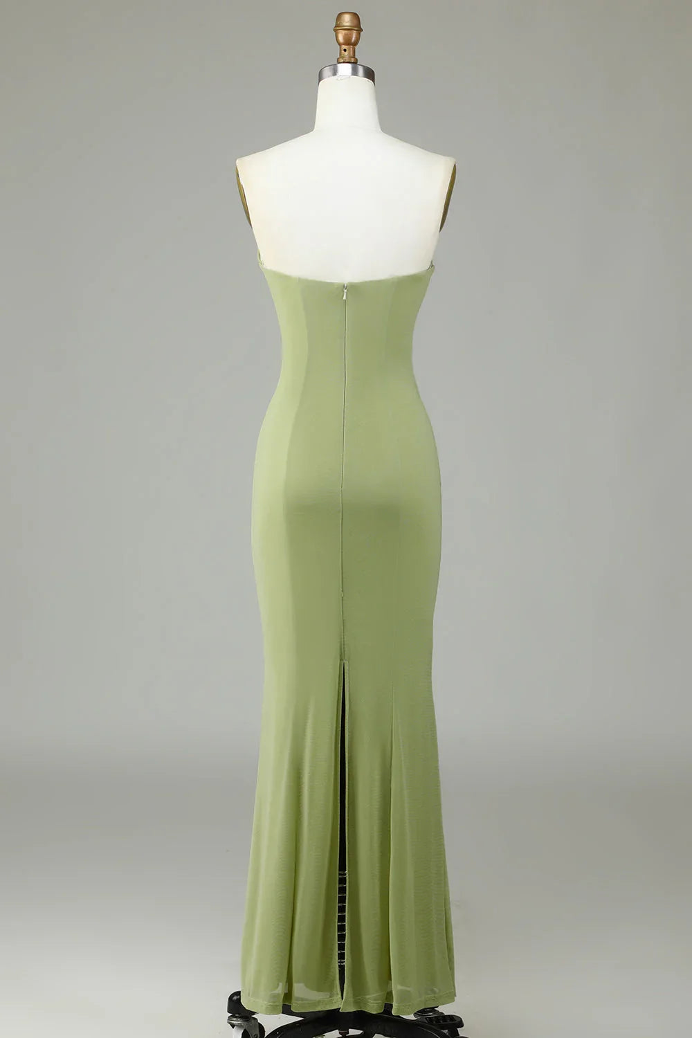 Lemon green fish tail strapless bridesmaid dress