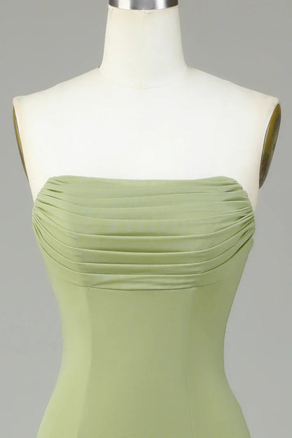 Lemon green fish tail strapless bridesmaid dress