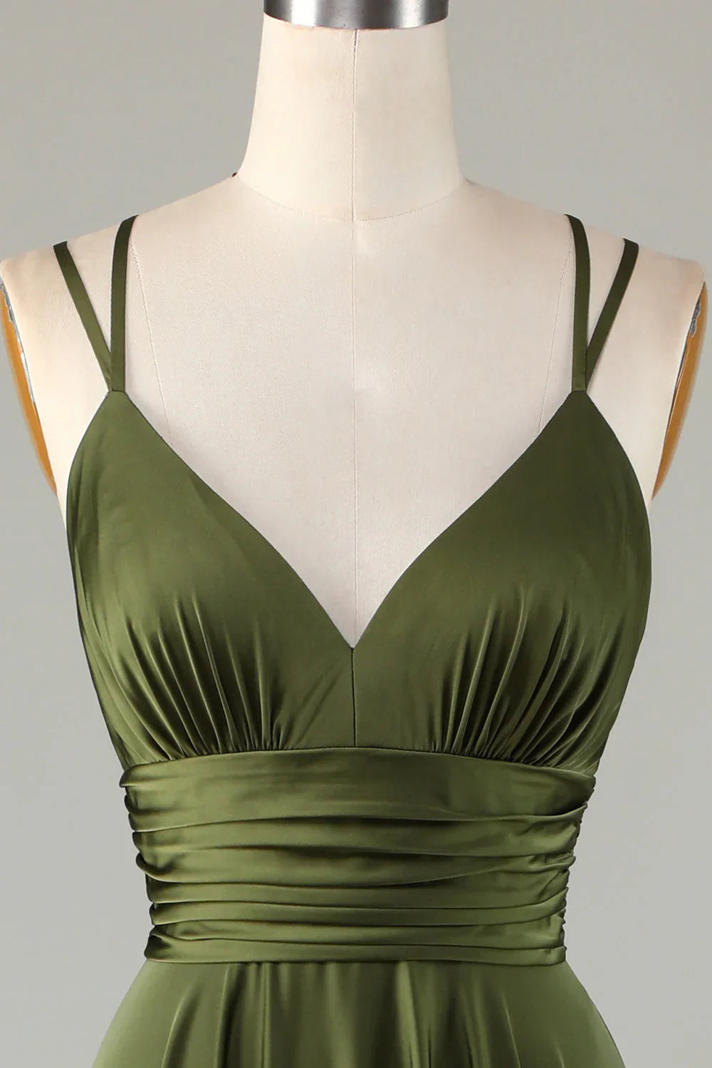 A-shaped sleeveless olive long bridesmaid dress