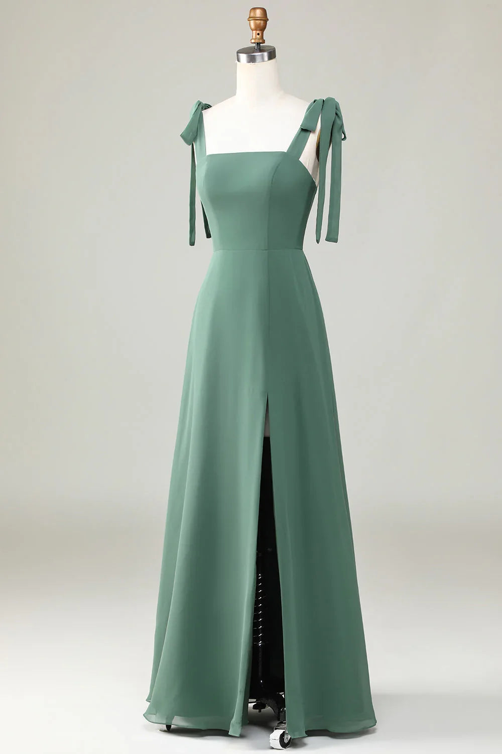 Eucalyptus Tie A-line Split Bridesmaid Dress