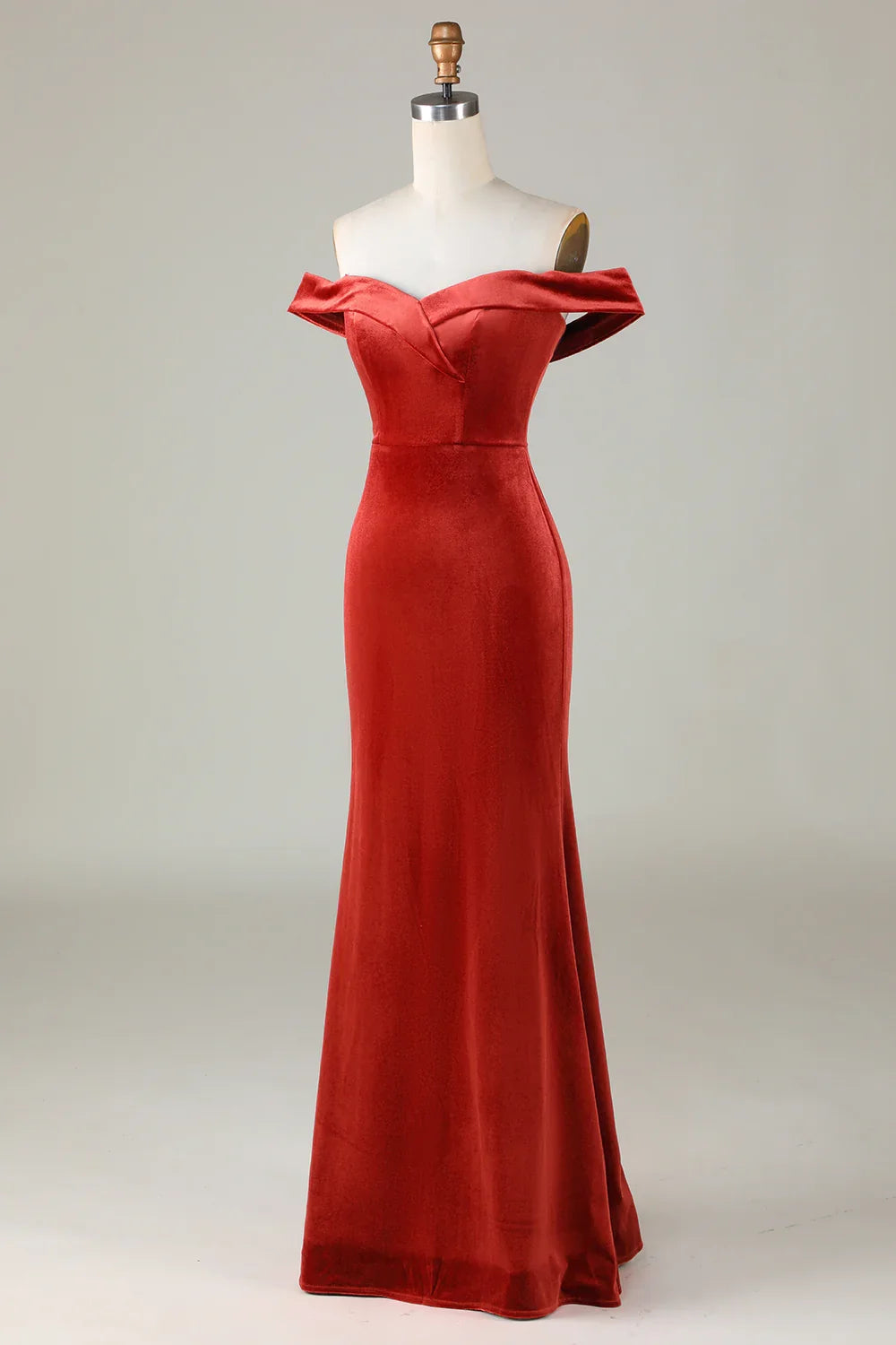 Velvet Off Shoulder Crimson Bridesmaid Dress