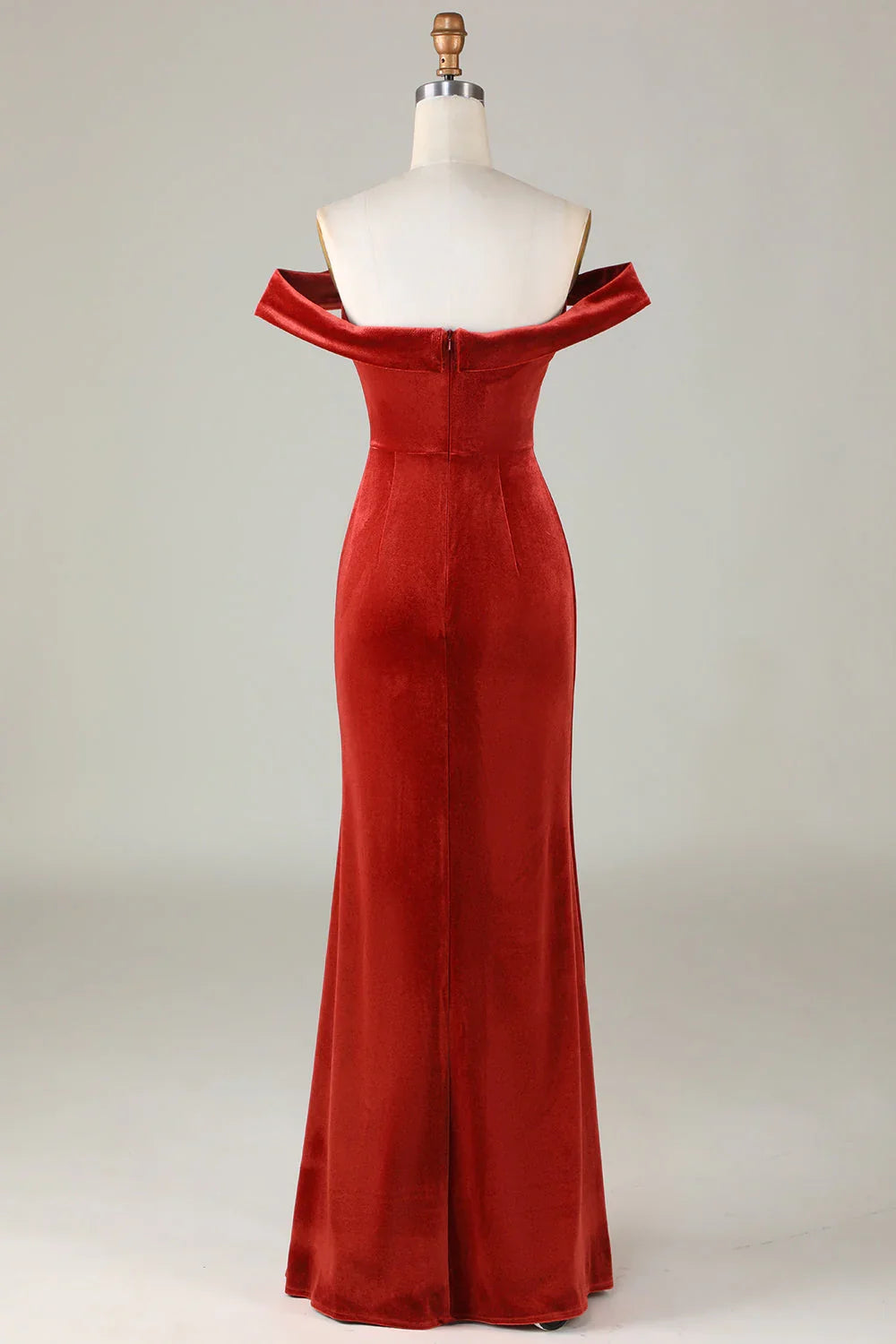 Velvet Off Shoulder Crimson Bridesmaid Dress