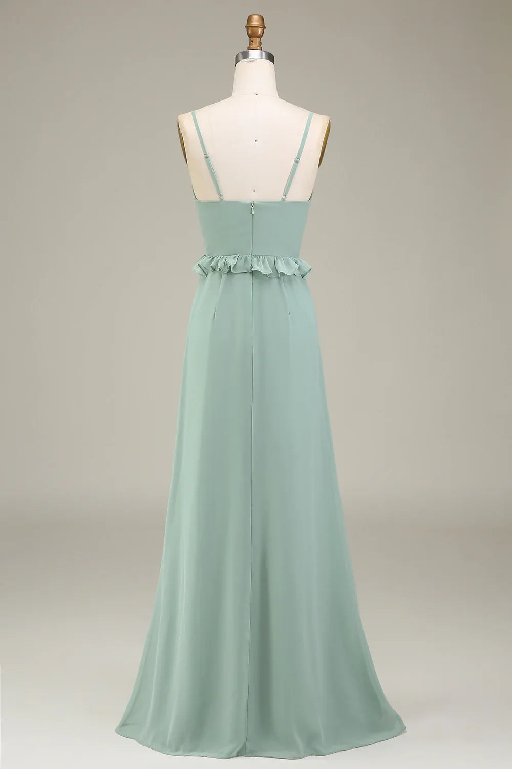 Eucalyptus A-line V-neck ruffled chiffon bridesmaid dress