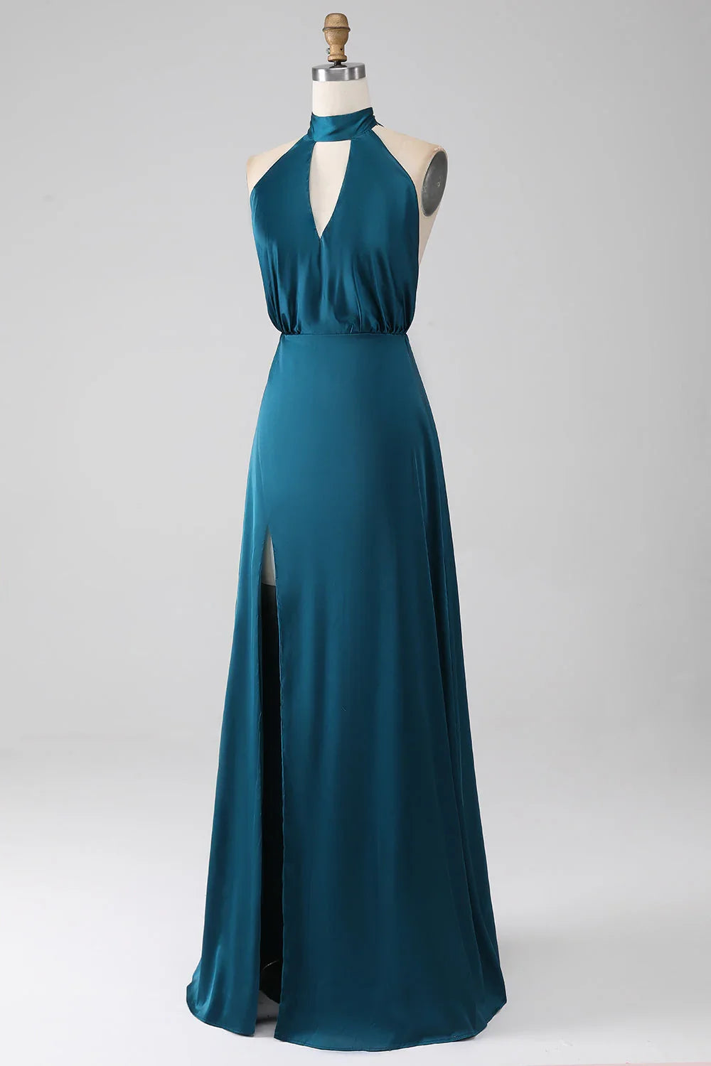 Peacock A-shaped hanging neck long slit bridesmaid dress