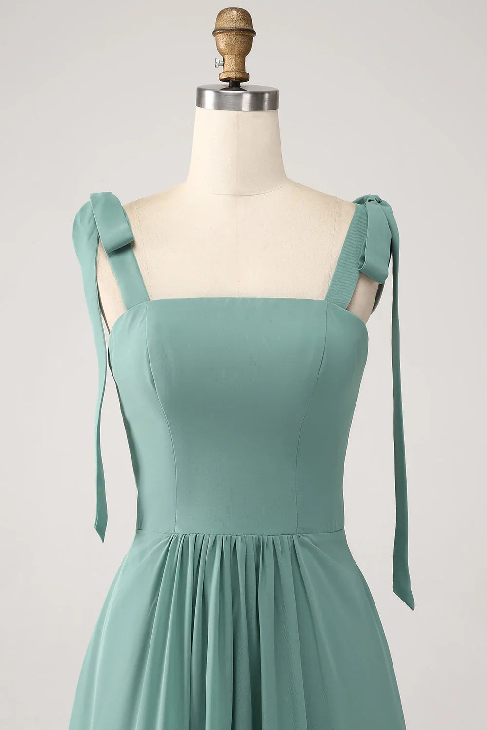 A Line Chiffon Green Long Pleated Bridesmaid Dress