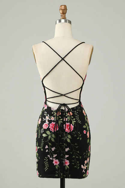 Charming Appliques Spaghetti Straps Bodycon Design A-line Homecoming Dress TP3646