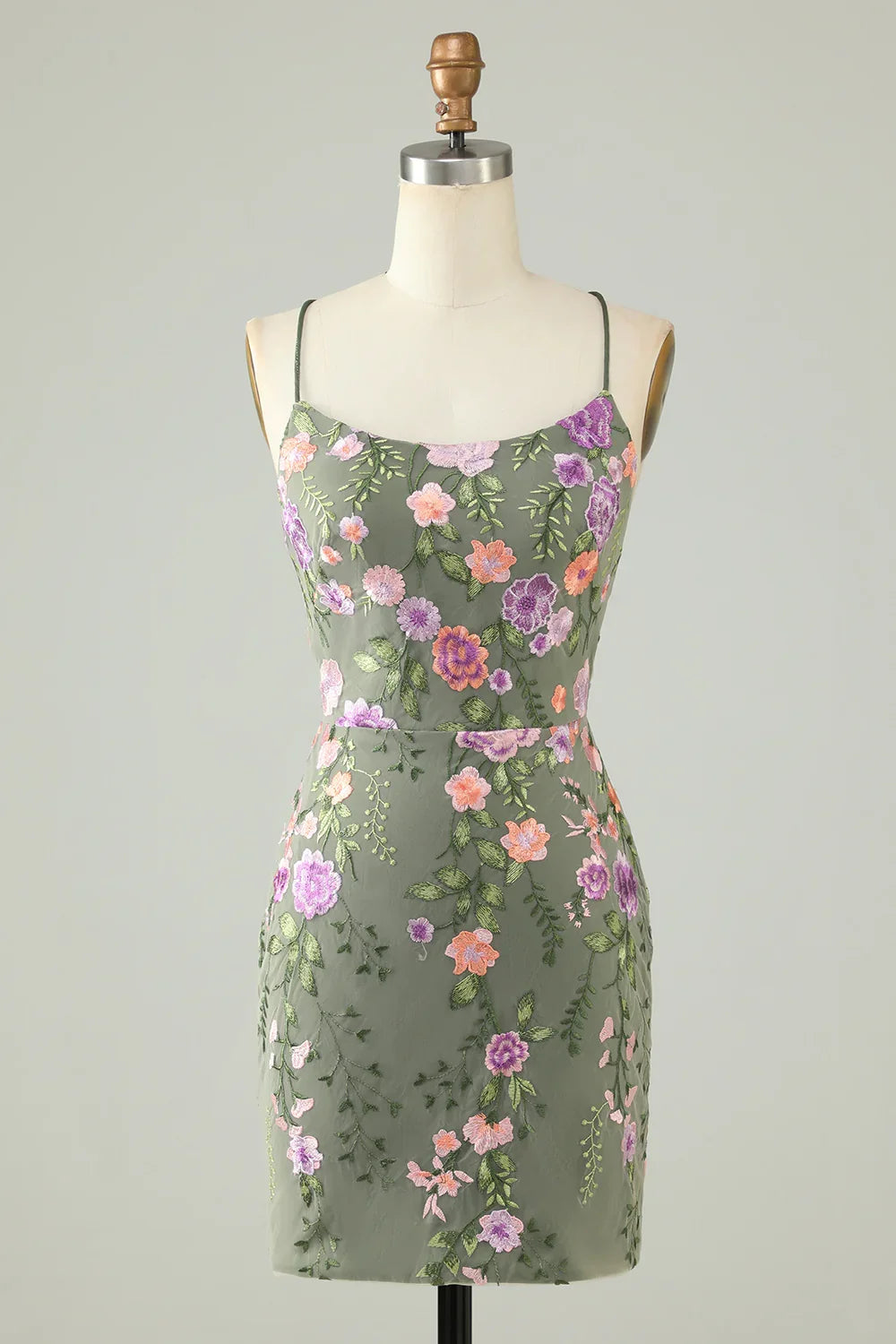 Charming Appliques Spaghetti Straps Bodycon Design A-line Homecoming Dress TP3646