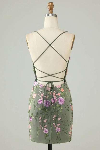 Charming Appliques Spaghetti Straps Bodycon Design A-line Homecoming Dress TP3646