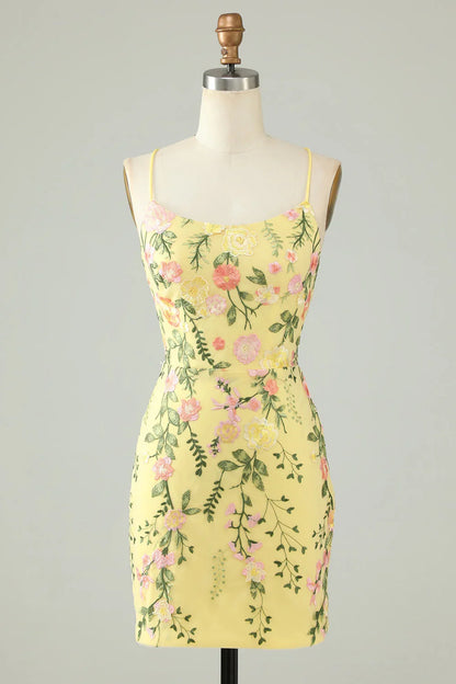 Charming Appliques Spaghetti Straps Bodycon Design A-line Homecoming Dress TP3646