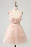 Fashion Blush Sequin 3D Flower Design A-line V-neck Homecoming Dress TP3404