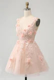 Fashion Blush Sequin 3D Flower Design A-line V-neck Homecoming Dress TP3404