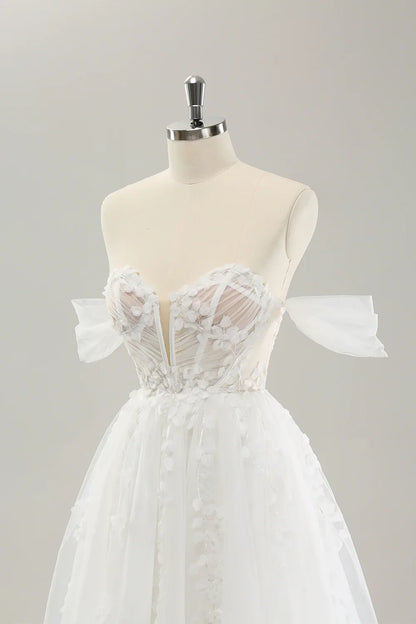 Princess style off the shoulder sweeping with decals and trailing lines