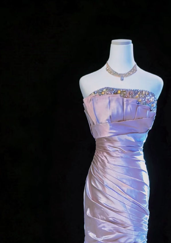 Elegant Purple Strapless Beaded Satin Pleated Mermaid Long Party Dress Prom Gown SP1851