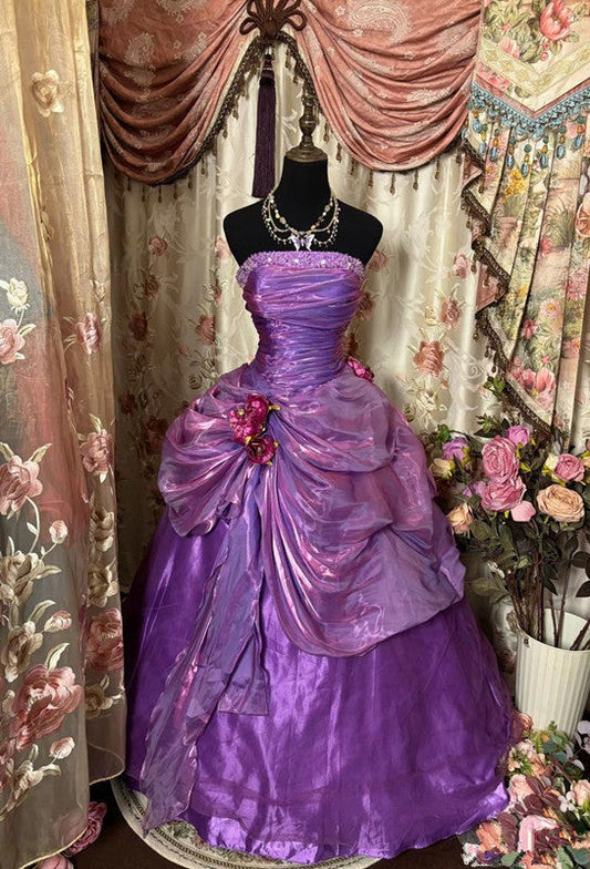 A Line Purple Strapless Prom Gowns Unique Long Prom Dresses