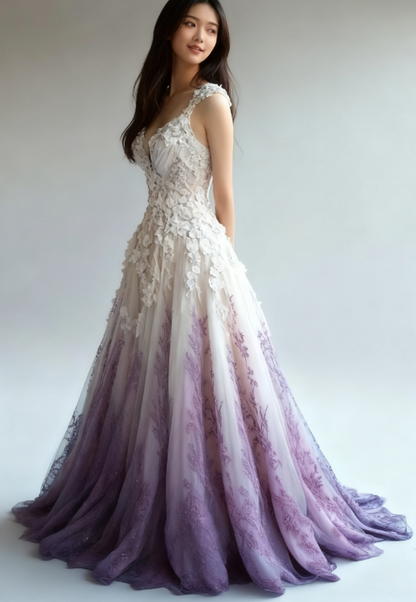 A-Line Straps Tulle Beaded Long Prom Dresses Applique Sweetheart Neck Prom Gowns