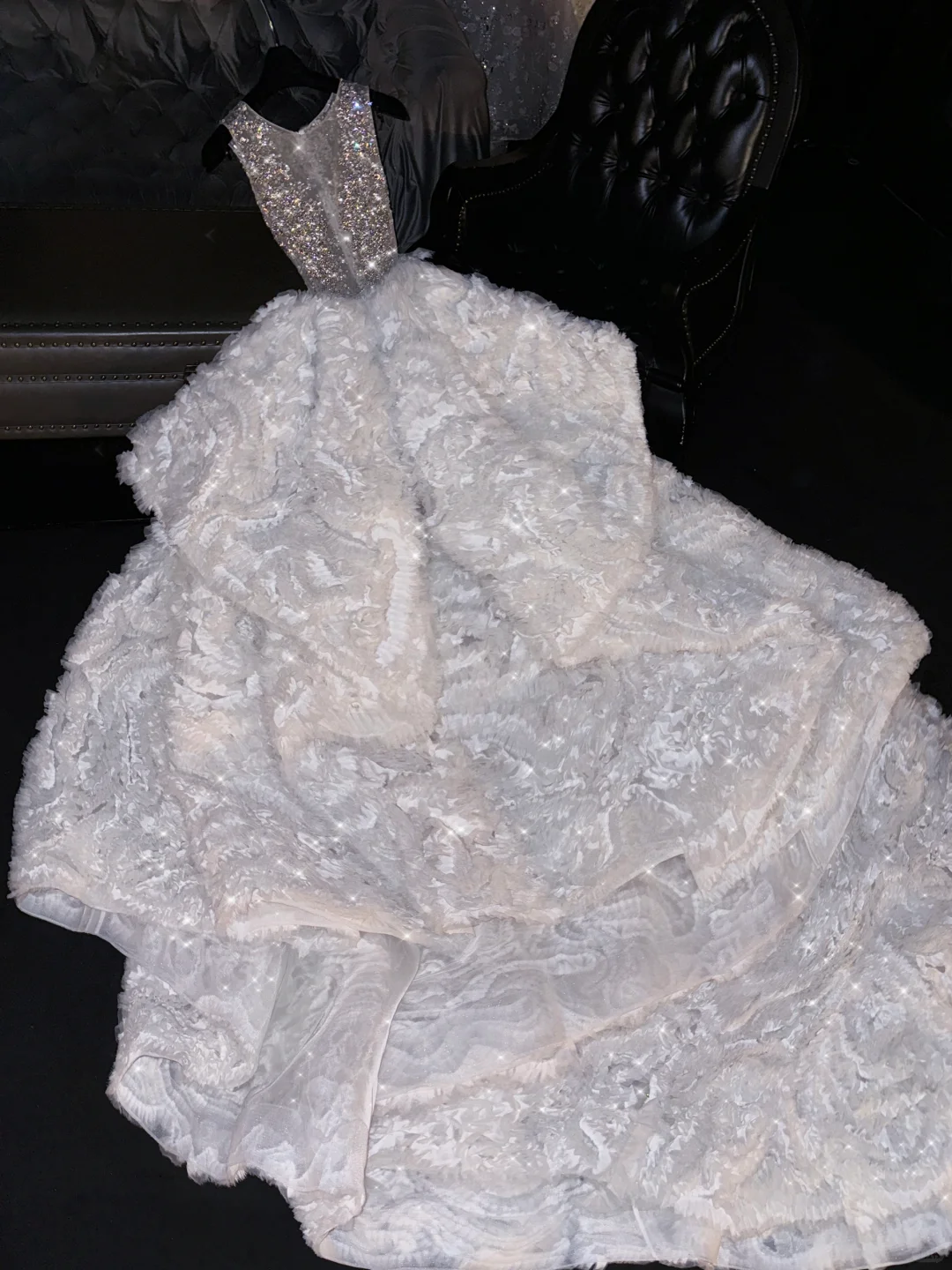 Gorgeous Beaded Sleeveless Ruffled Tulle A-Line Tiered Wedding Dress TP5399