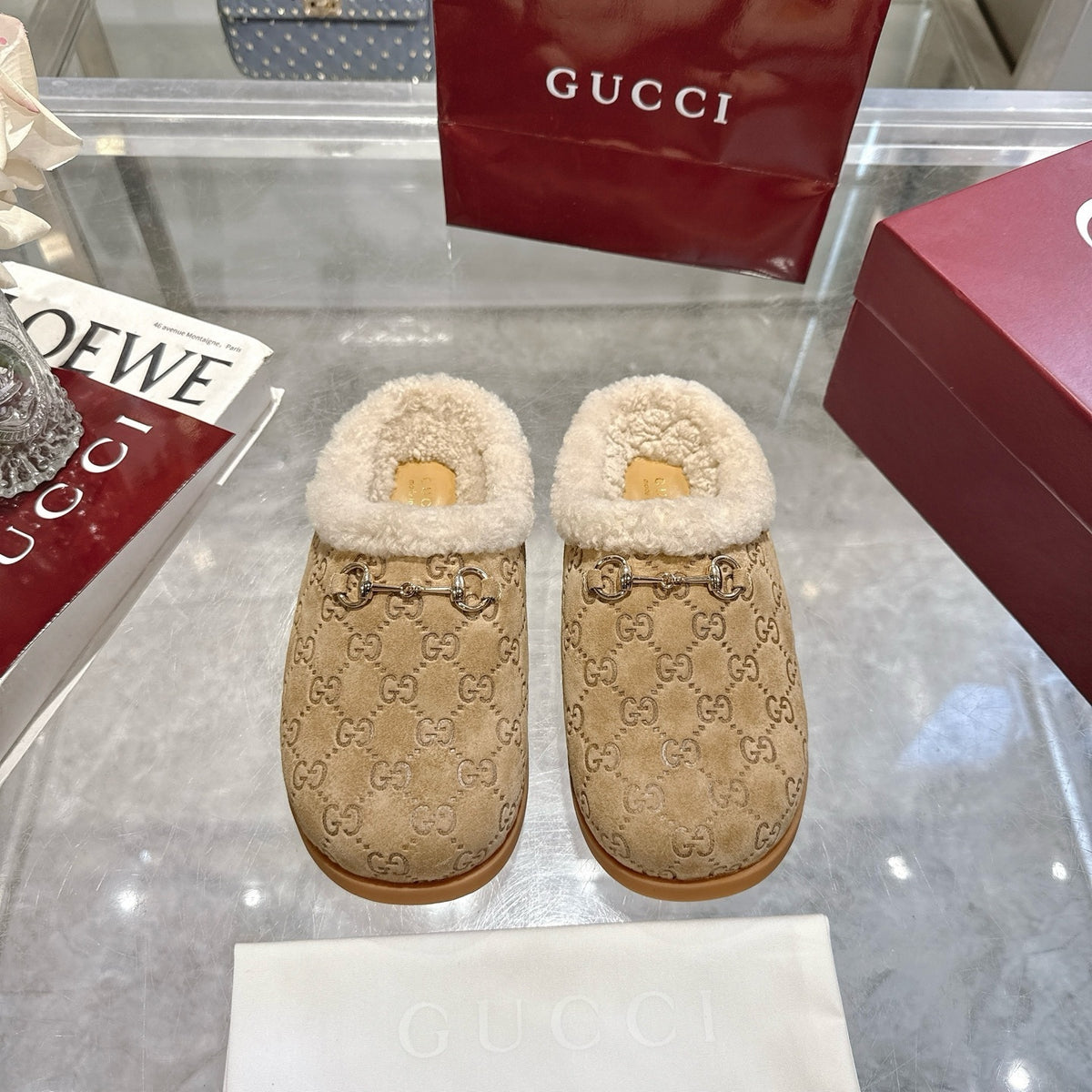 Gucci Women Mule With Horsebit Beige Gg