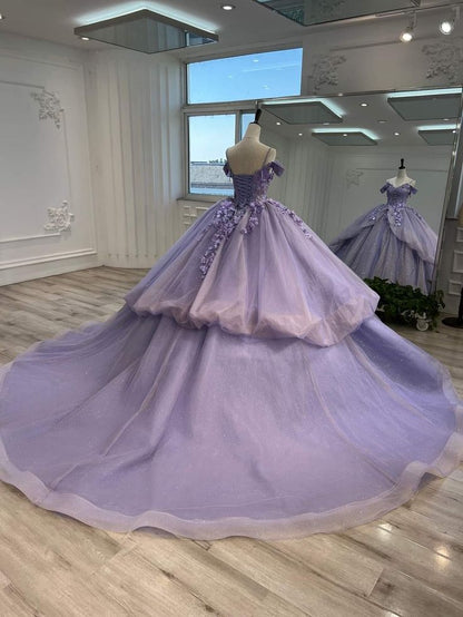 Light purple spaghetti strap applique beaded long tulle ball gown evening gown adult ceremony gown graduation ceremony gown gh3123