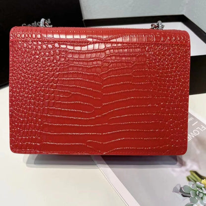 Saint Laurent Sunset Embossed Leather Bag Red 22Cm
