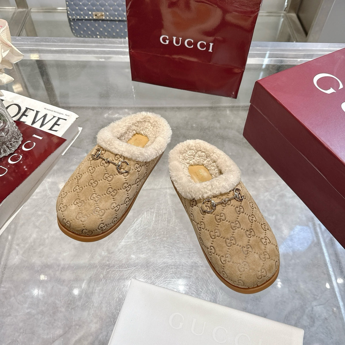 Gucci Women Mule With Horsebit Beige Gg