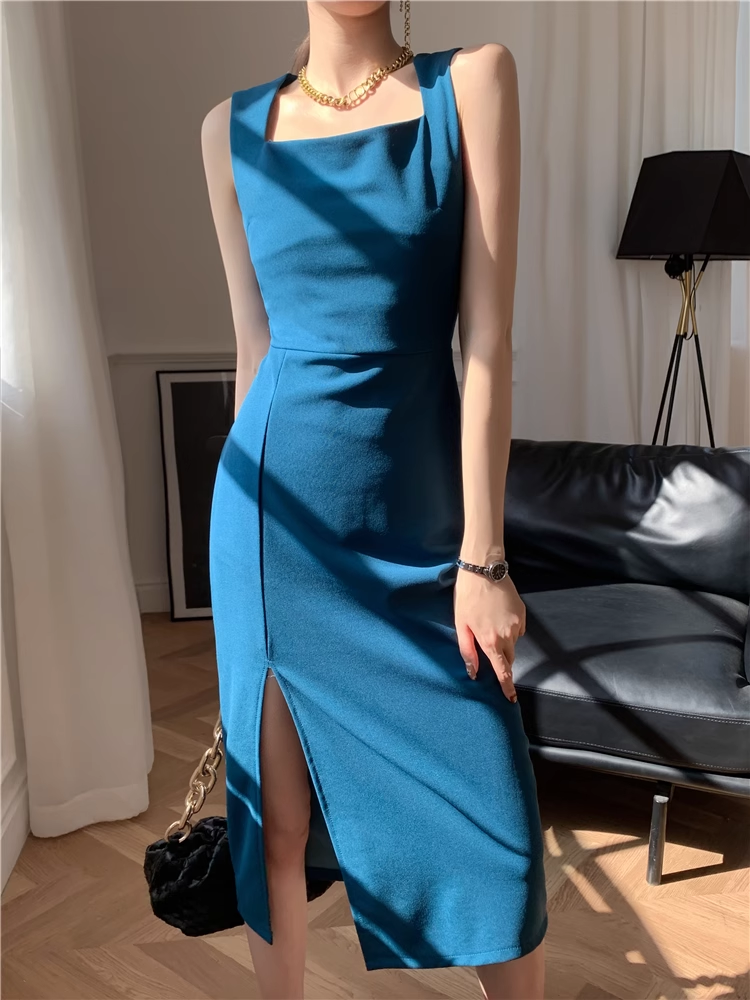 New Stylish Design Elegant Split Spaghetti Strap Dress TP2964