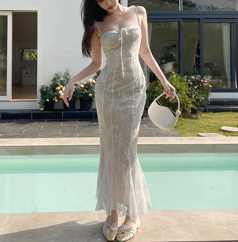 New Simple Holiday Floral Print Dress Sexy Spaghetti Strap Dress TP2885