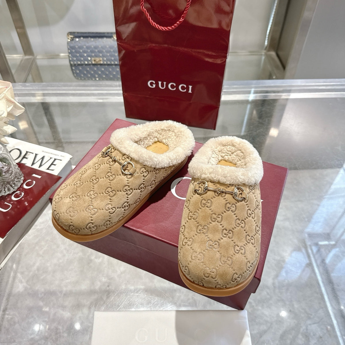 Gucci Women Mule With Horsebit Beige Gg