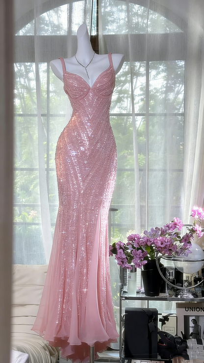 Gorgeous Beaded Sequin V-neck Mermaid Elegant Chiffon Evening Dress Prom Dresses TP4144