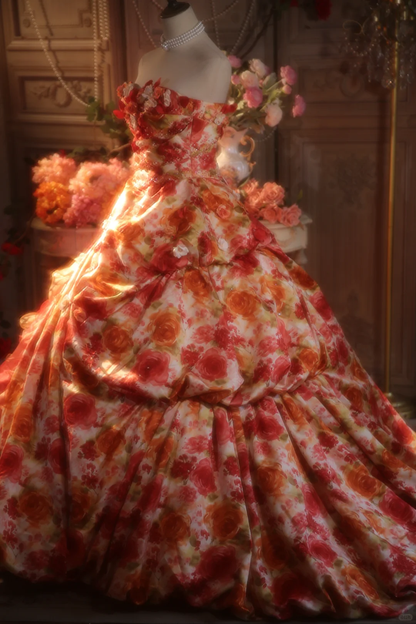 Vintage Floral Strapless Ruffled Formal Sweet 15 Quinceanera Ball Gown TP5528