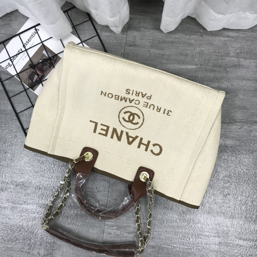 Chanel Deauville Small Straw Raffia Striped