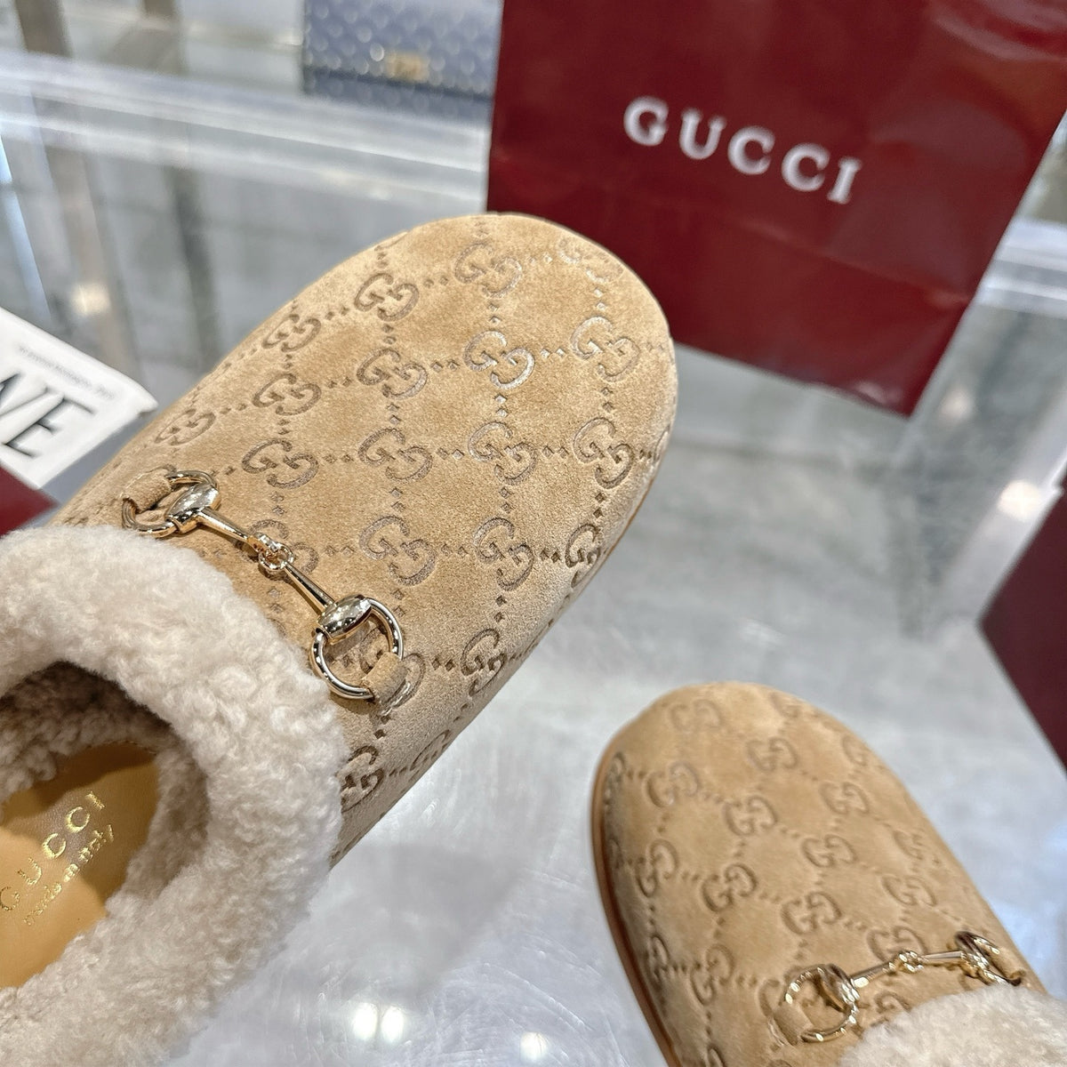 Gucci Women Mule With Horsebit Beige Gg