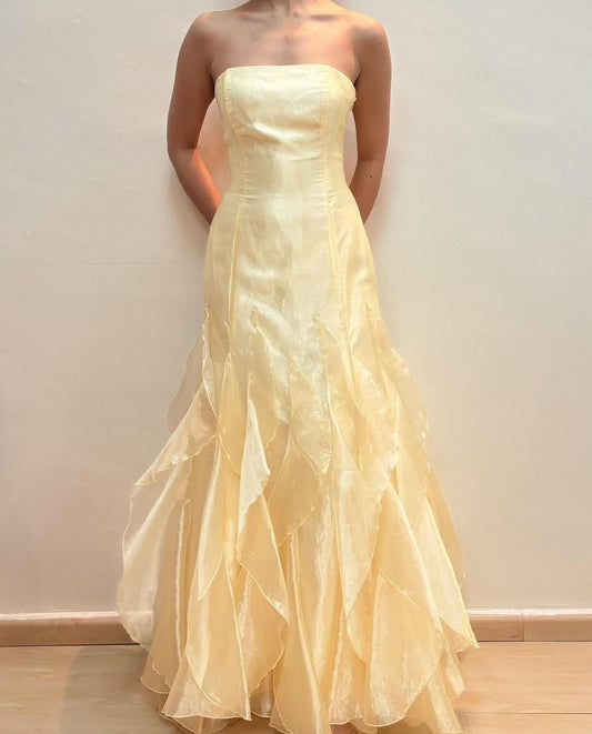 Girlhomeshops--Yellow fashion long tulle prom dress graduation dress gh5526