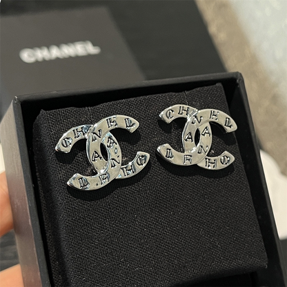 Chanel Cc Classic Logo Earrings Silver