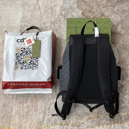 Gucci Soft GG Supreme Black Backpack with Blue & Red Web 42cm 495563 K9R8X 1071