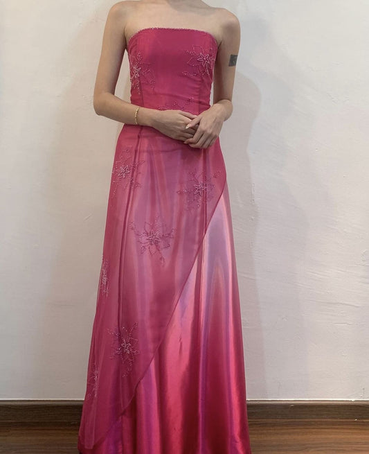 Girlhomeshops--Pink gradient exquisite floral beading fashion long tulle prom dress graduation dress gh5523