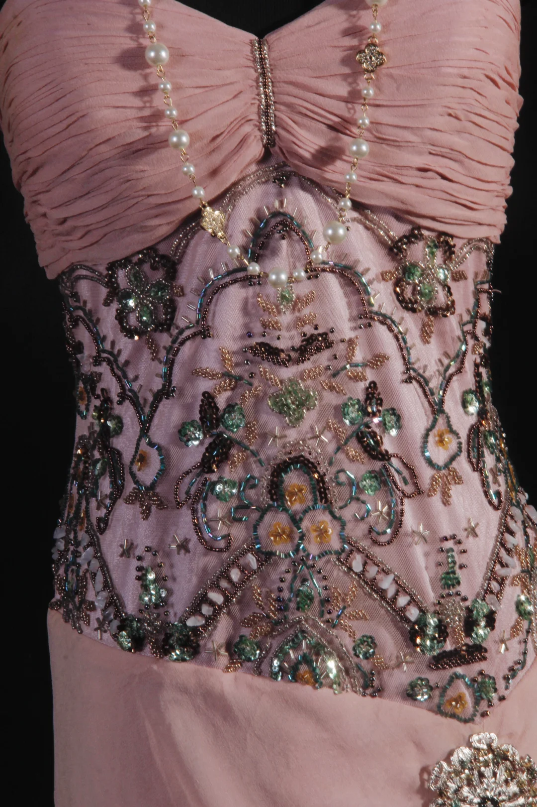 Elegant Pink Chiffon Beaded Sheath Spaghetti Strap Evening Gown TP5415