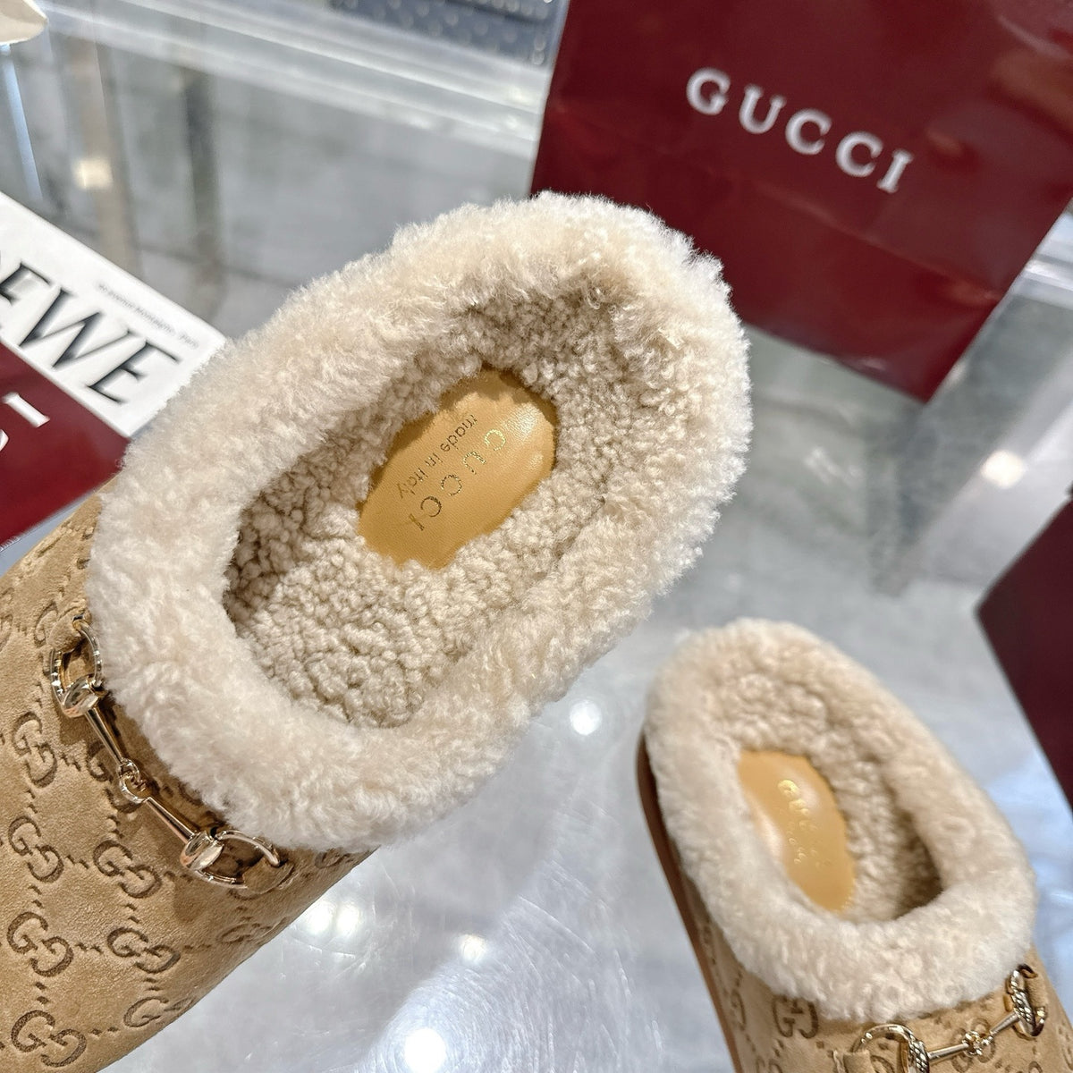 Gucci Women Mule With Horsebit Beige Gg