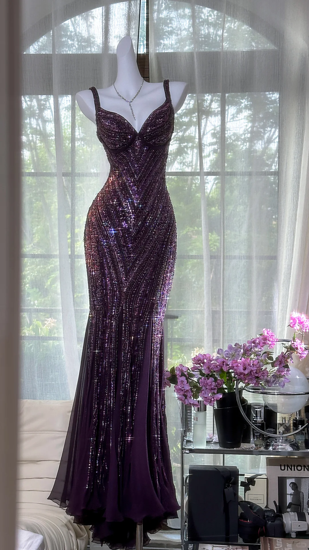 Gorgeous Beaded Sequin V-neck Mermaid Elegant Chiffon Evening Dress Prom Dresses TP4144
