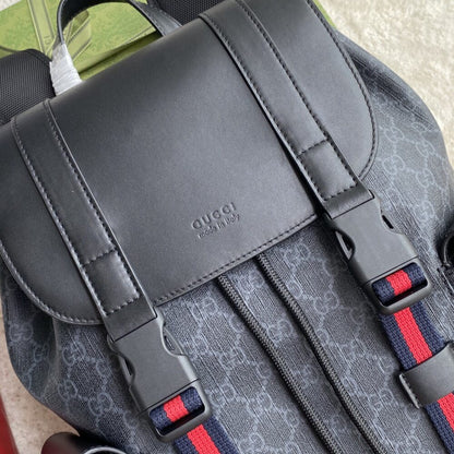 Gucci Soft GG Supreme Black Backpack with Blue & Red Web 42cm 495563 K9R8X 1071