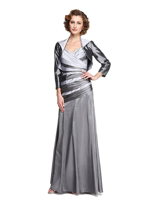 A-Line Mother of the Bride Dress Two Piece Straps Ankle Length Satin Sleeveless yes with Beading Draping