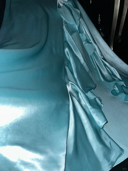 Elegant Turquoise Satin Halter Neck Rhinestone Beaded Evening Gown TP5368