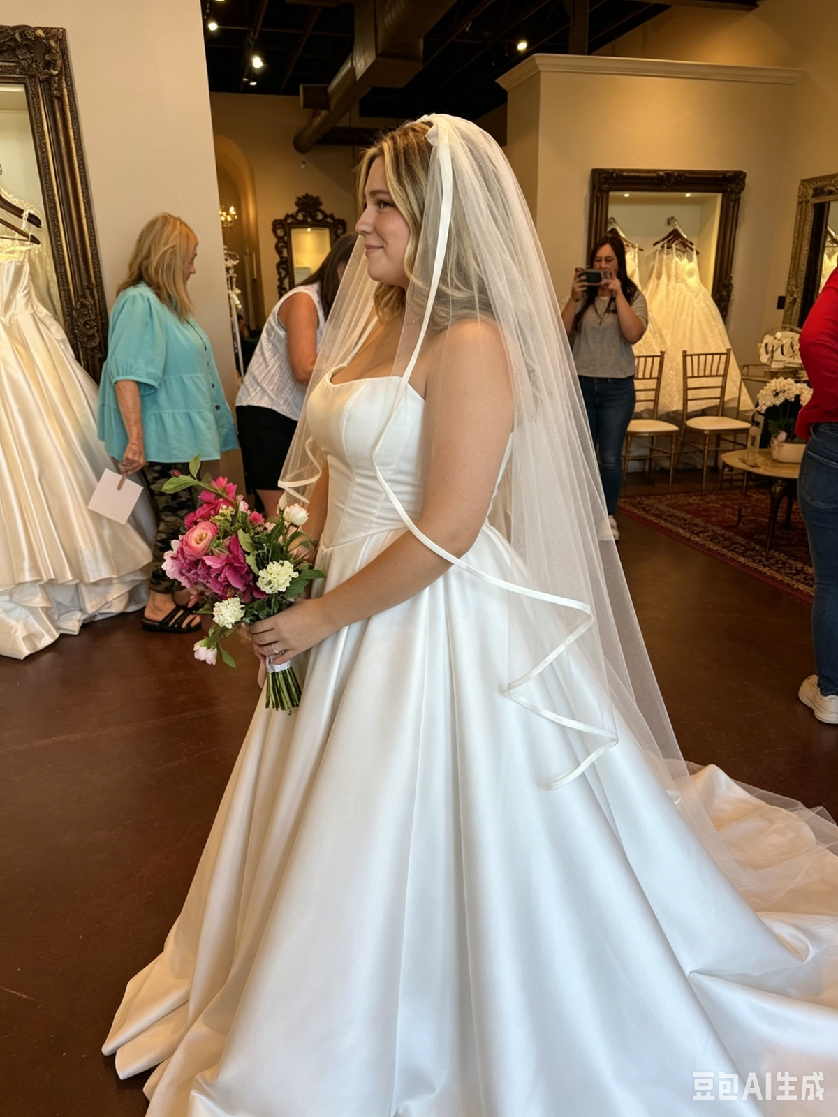 Elegant Strapless Silky Satin A-Line Wedding Gown TP5903