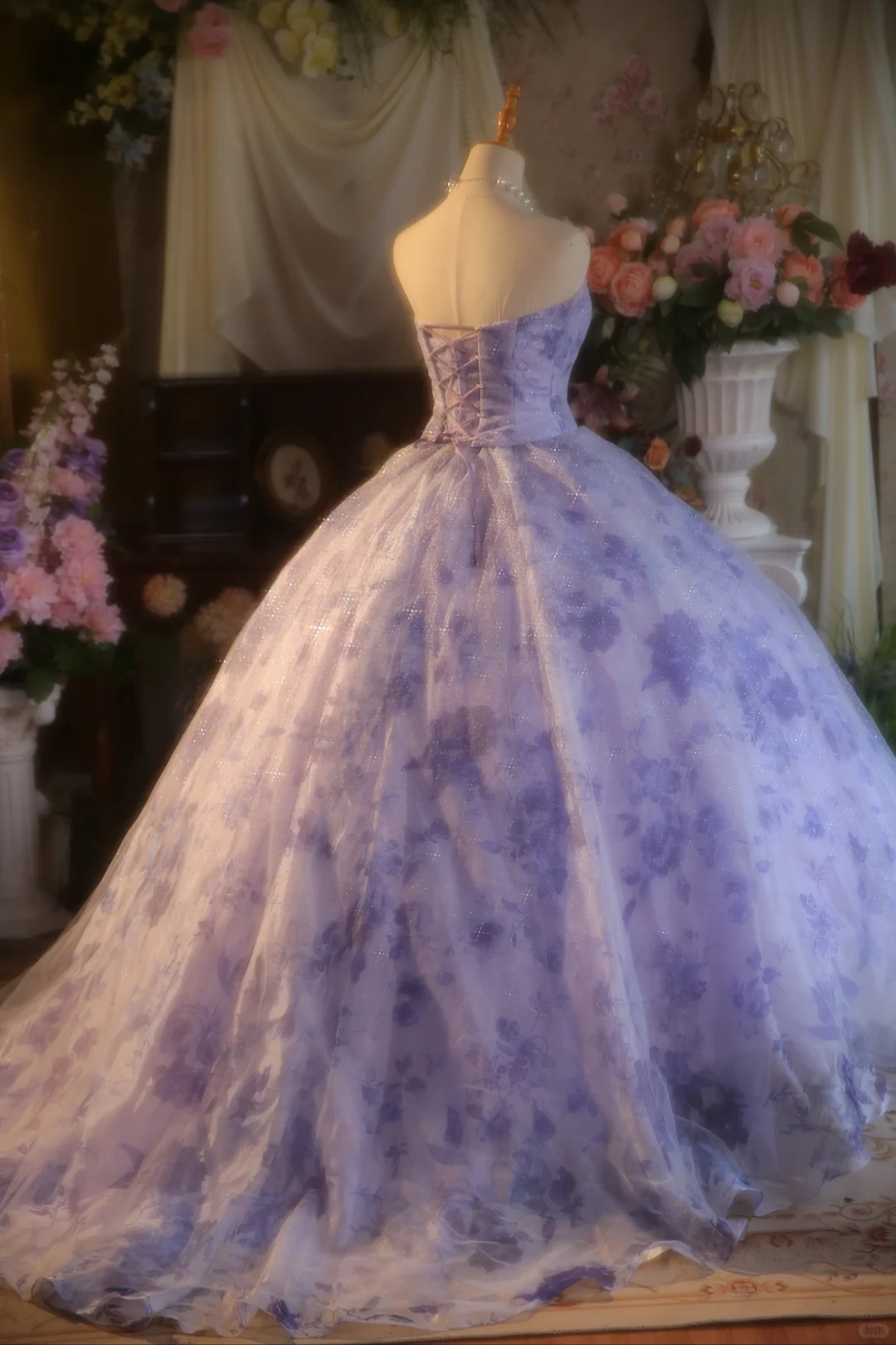 Gorgeous Lilac Floral Strapless Sparkling Tulle Formal Sweet 15 Quinceanera Ball Gown TP5516