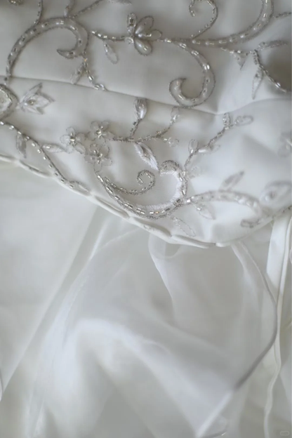 Romantic Strapless Lace Sweetheart Mermaid Ruffled Organza Wedding Gown TP5641