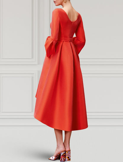 A-Line Cocktail Dresses Elegant Dress Formal Wedding Guest Asymmetrical 3/4 Length Sleeve V Neck Satin with Pleats 2026